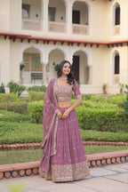 Lorenvalley Fashion Onion Pink Faux Georgette With Sequins & Zari Multi Embroidered work Lehenga Choli with Dupatta | Grocsy