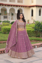Lorenvalley Fashion Onion Pink Faux Georgette With Sequins & Zari Multi Embroidered work Lehenga Choli with Dupatta | Grocsy