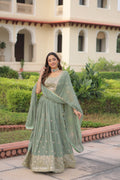 Lorenvalley Fashion Pista Faux Georgette With Sequins & Zari Multi Embroidered work Lehenga Choli with Dupatta | Grocsy