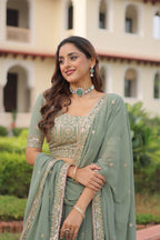 Lorenvalley Fashion Pista Faux Georgette With Sequins & Zari Multi Embroidered work Lehenga Choli with Dupatta | Grocsy