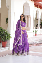Lorenvalley Fashion Purple Vichitra Silk With Sequins & Zari Multi Embroidered work Lehenga Choli with Dupatta | Grocsy