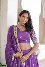 Lorenvalley Fashion Purple Vichitra Silk With Sequins & Zari Multi Embroidered work Lehenga Choli with Dupatta | Grocsy