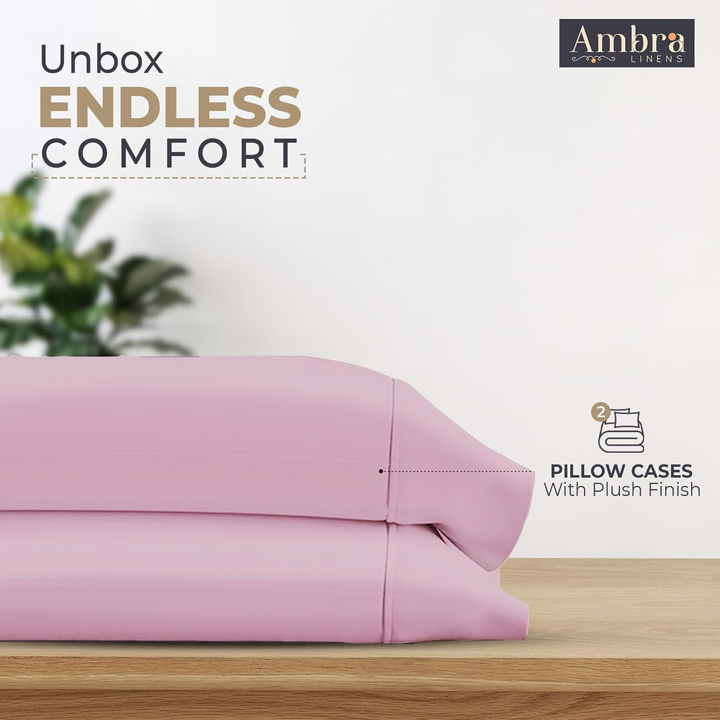 Ambra Linens Ultra Soft Pillow Protectors 300TC Set of 2 Breathable Pillow Covers-Pink | Grocsy