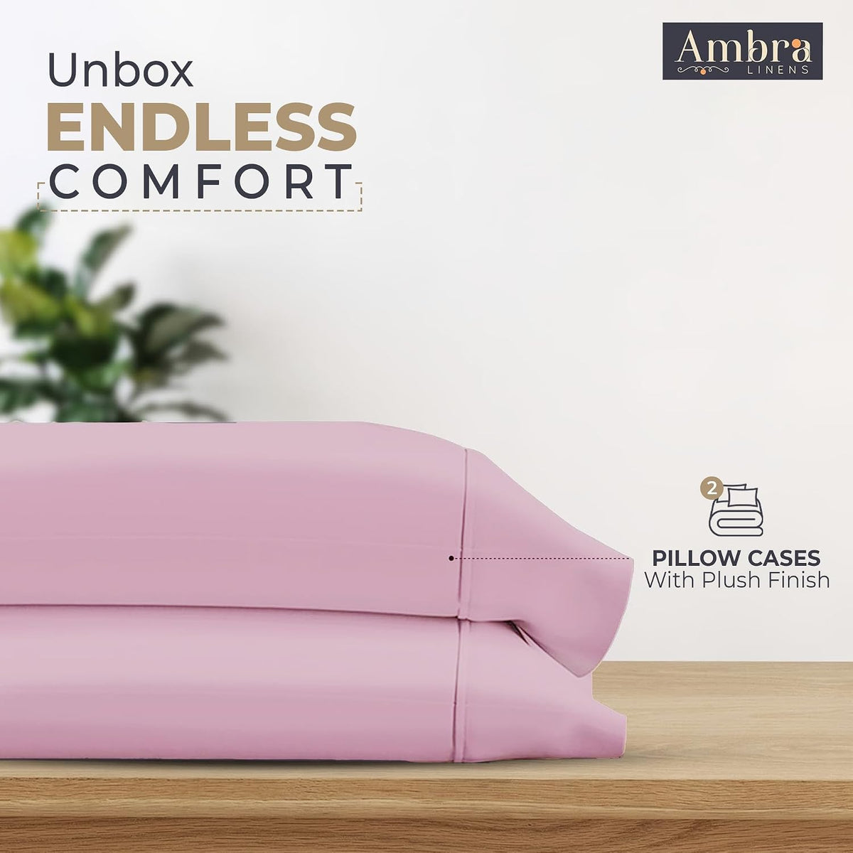 Ambra Linens Ultra Soft Pillow Protectors 300TC Set of 2 Breathable Pillow Covers-Pink | Grocsy