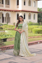 Lorenvalley Fashion Parrot Green Gold Crush with Sequins & Zari Embroidered Work Lehenga Choli with Dupatta | Grocsy