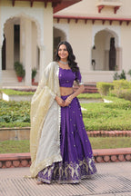 Lorenvalley Fashion Purple Gold Crush with Sequins & Zari Embroidered Work Lehenga Choli with Dupatta | Grocsy