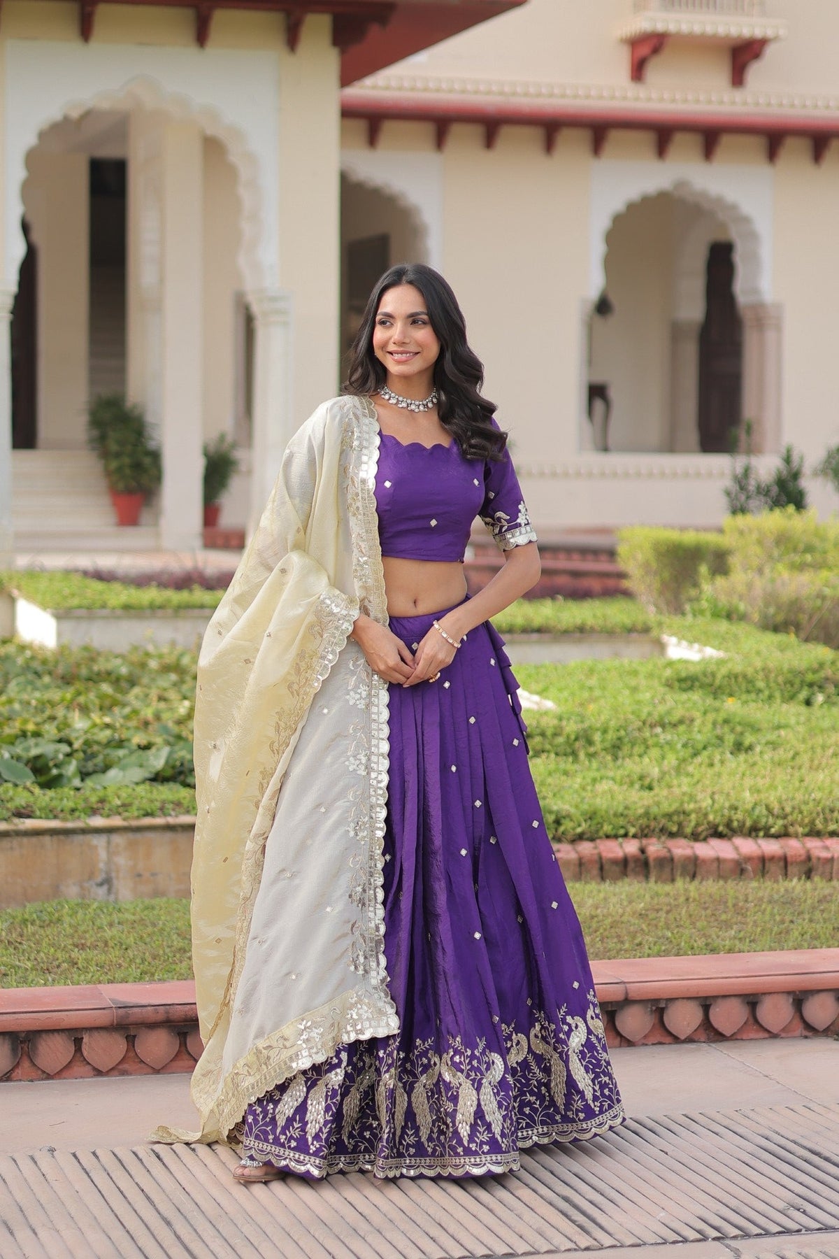 Lorenvalley Fashion Purple Gold Crush with Sequins & Zari Embroidered Work Lehenga Choli with Dupatta | Grocsy