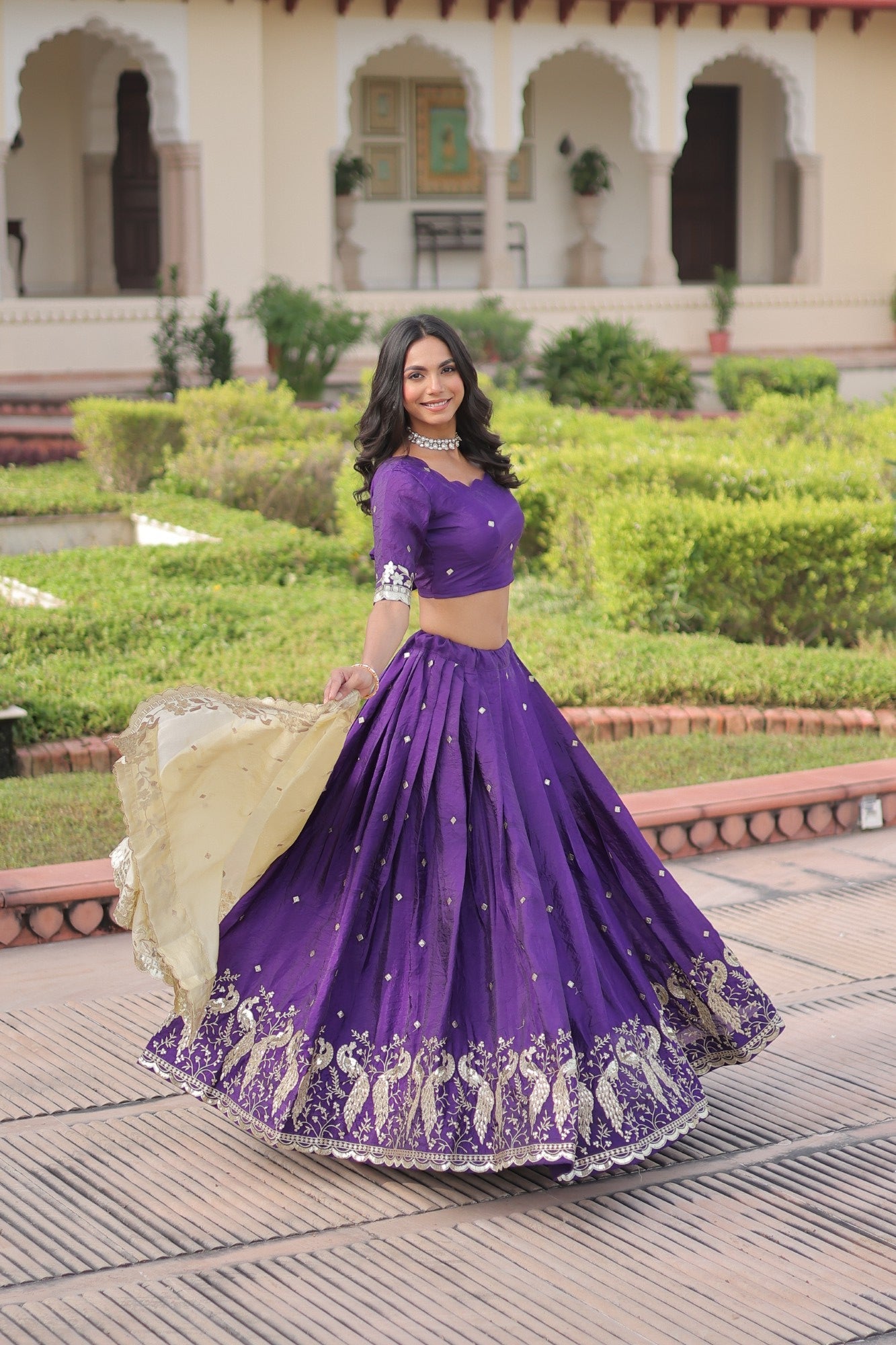 Lorenvalley Fashion Purple Gold Crush with Sequins & Zari Embroidered Work Lehenga Choli with Dupatta | Grocsy