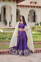 Lorenvalley Fashion Purple Gold Crush with Sequins & Zari Embroidered Work Lehenga Choli with Dupatta | Grocsy