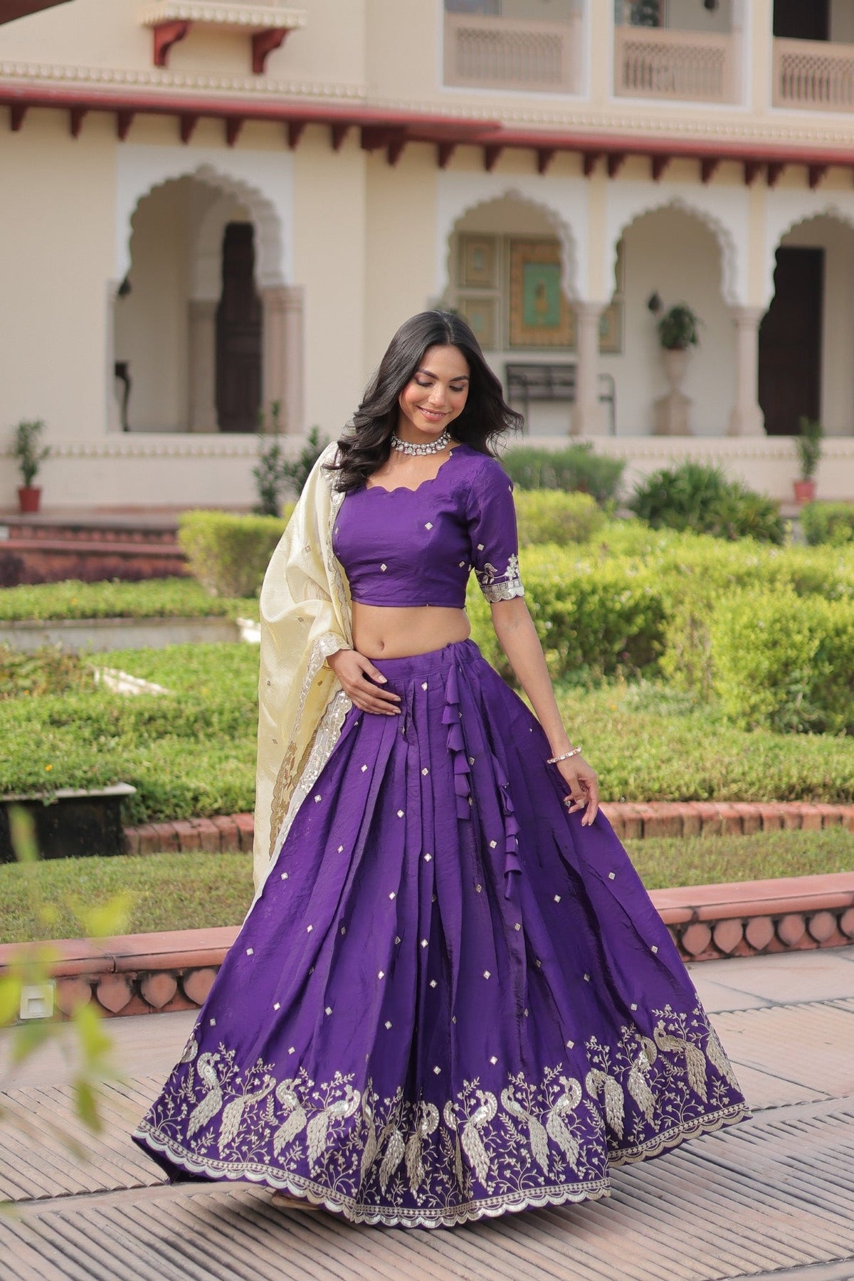 Lorenvalley Fashion Purple Gold Crush with Sequins & Zari Embroidered Work Lehenga Choli with Dupatta | Grocsy
