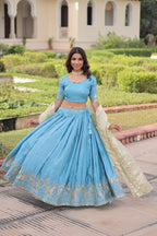 Lorenvalley Fashion Skyblue Gold Crush with Sequins & Zari Embroidered Work Lehenga Choli with Dupatta | Grocsy
