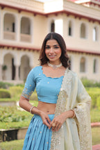 Lorenvalley Fashion Skyblue Gold Crush with Sequins & Zari Embroidered Work Lehenga Choli with Dupatta | Grocsy
