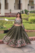 Lorenvalley Fashion Green Gold Crush With Sequins Zari And Coding Embroidered Work Lehenga Choli With Dupatta | Grocsy