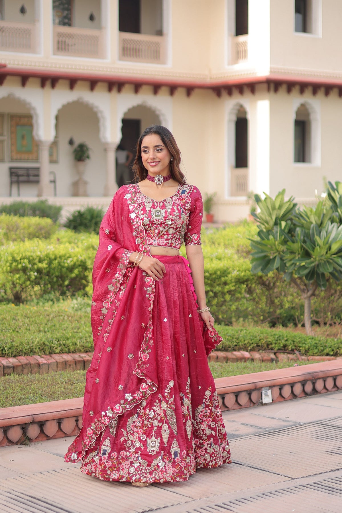 Lorenvalley Fashion Pink Gold Crush With Sequins Zari And Coding Embroidered Work Lehenga Choli With Dupatta | Grocsy