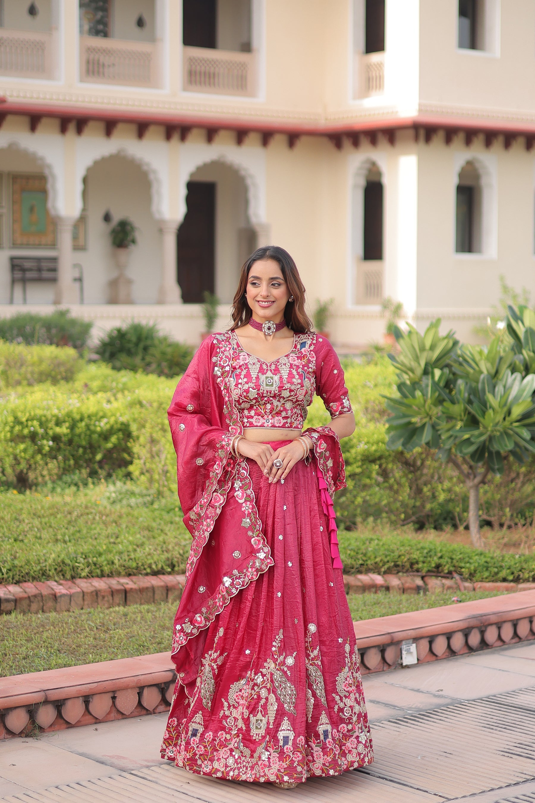 Lorenvalley Fashion Pink Gold Crush With Sequins Zari And Coding Embroidered Work Lehenga Choli With Dupatta | Grocsy
