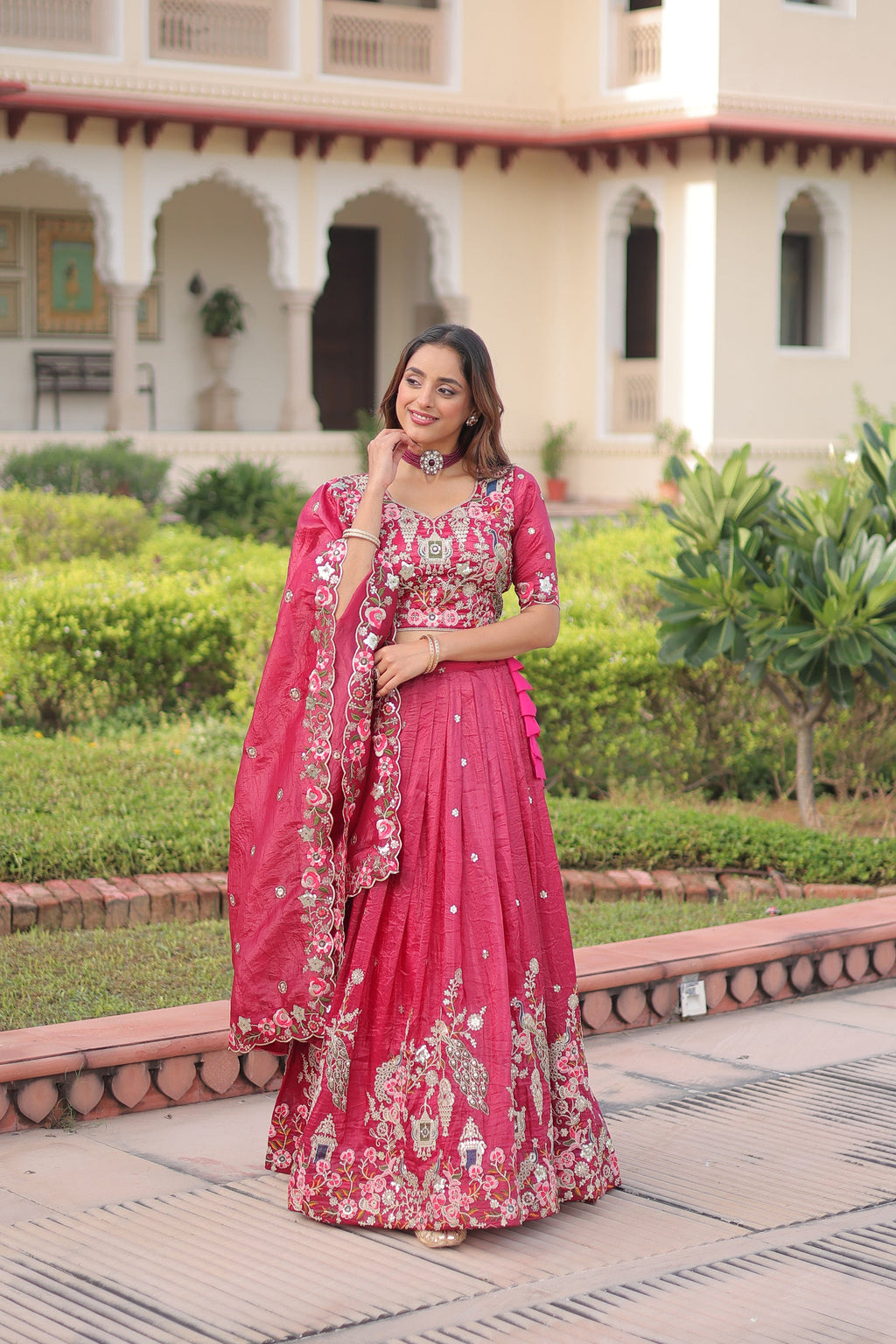 Lorenvalley Fashion Pink Gold Crush With Sequins Zari And Coding Embroidered Work Lehenga Choli With Dupatta | Grocsy