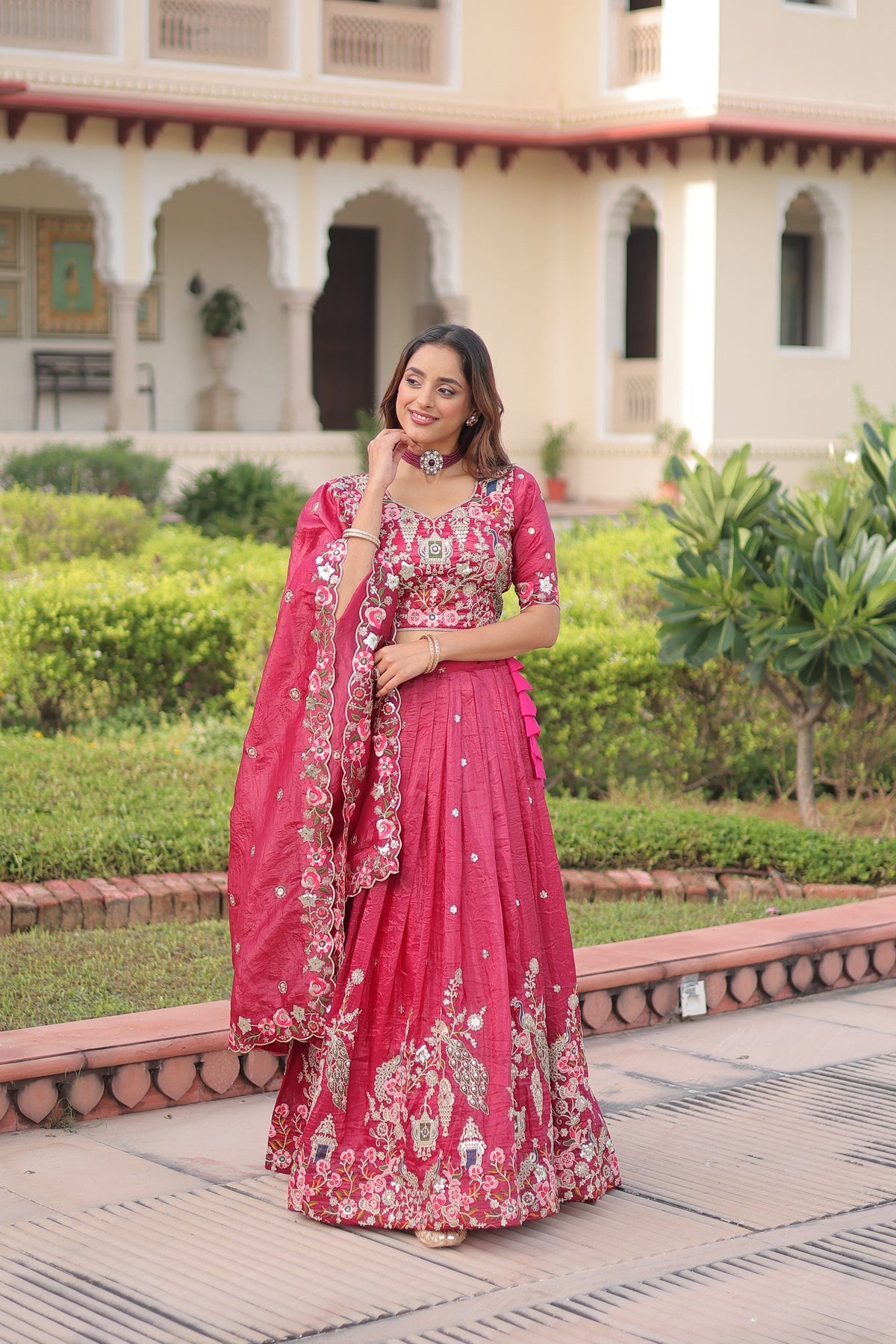Lorenvalley Fashion Pink Gold Crush With Sequins Zari And Coding Embroidered Work Lehenga Choli With Dupatta | Grocsy