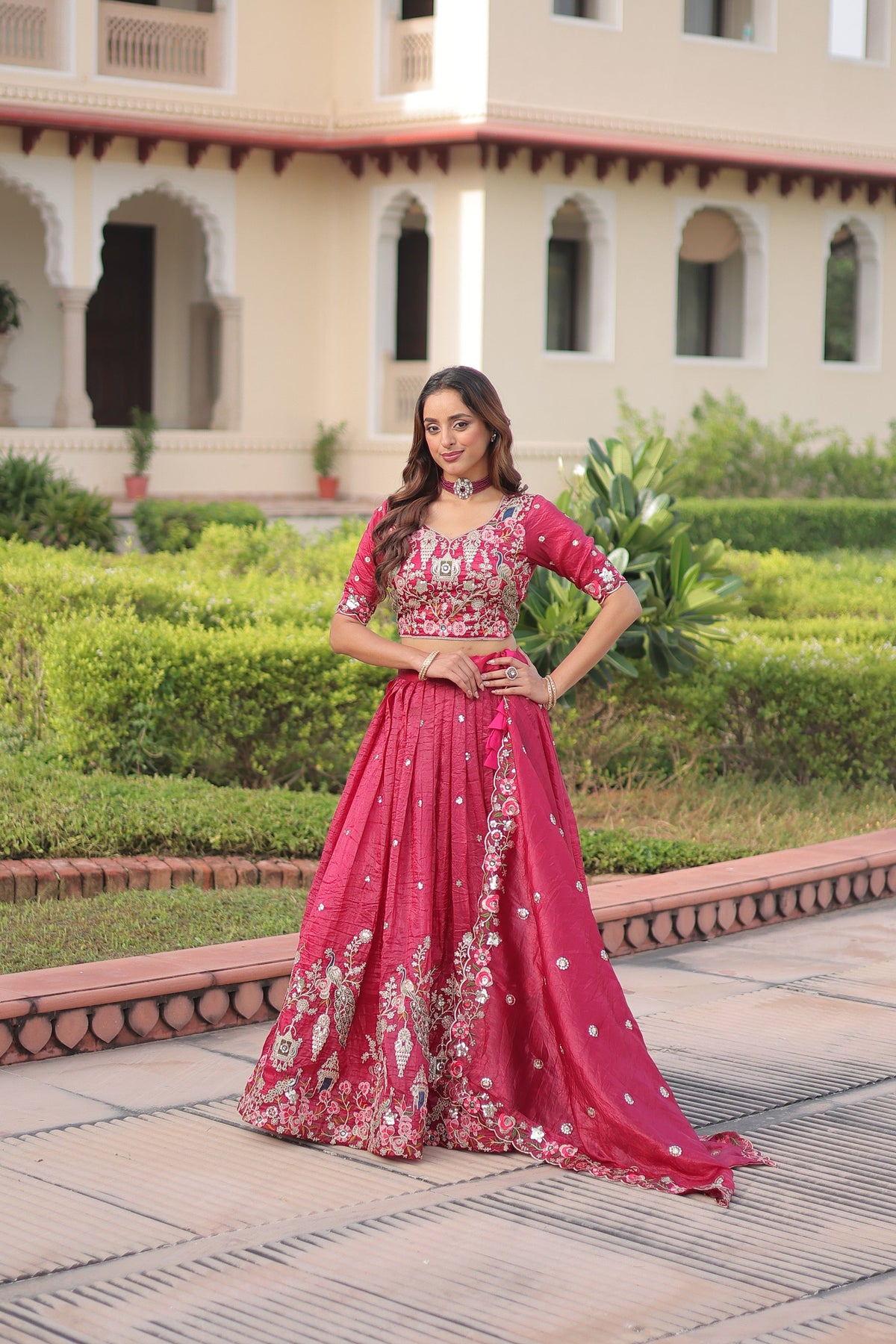 Lorenvalley Fashion Pink Gold Crush With Sequins Zari And Coding Embroidered Work Lehenga Choli With Dupatta | Grocsy