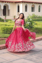 Lorenvalley Fashion Pink Gold Crush With Sequins Zari And Coding Embroidered Work Lehenga Choli With Dupatta | Grocsy