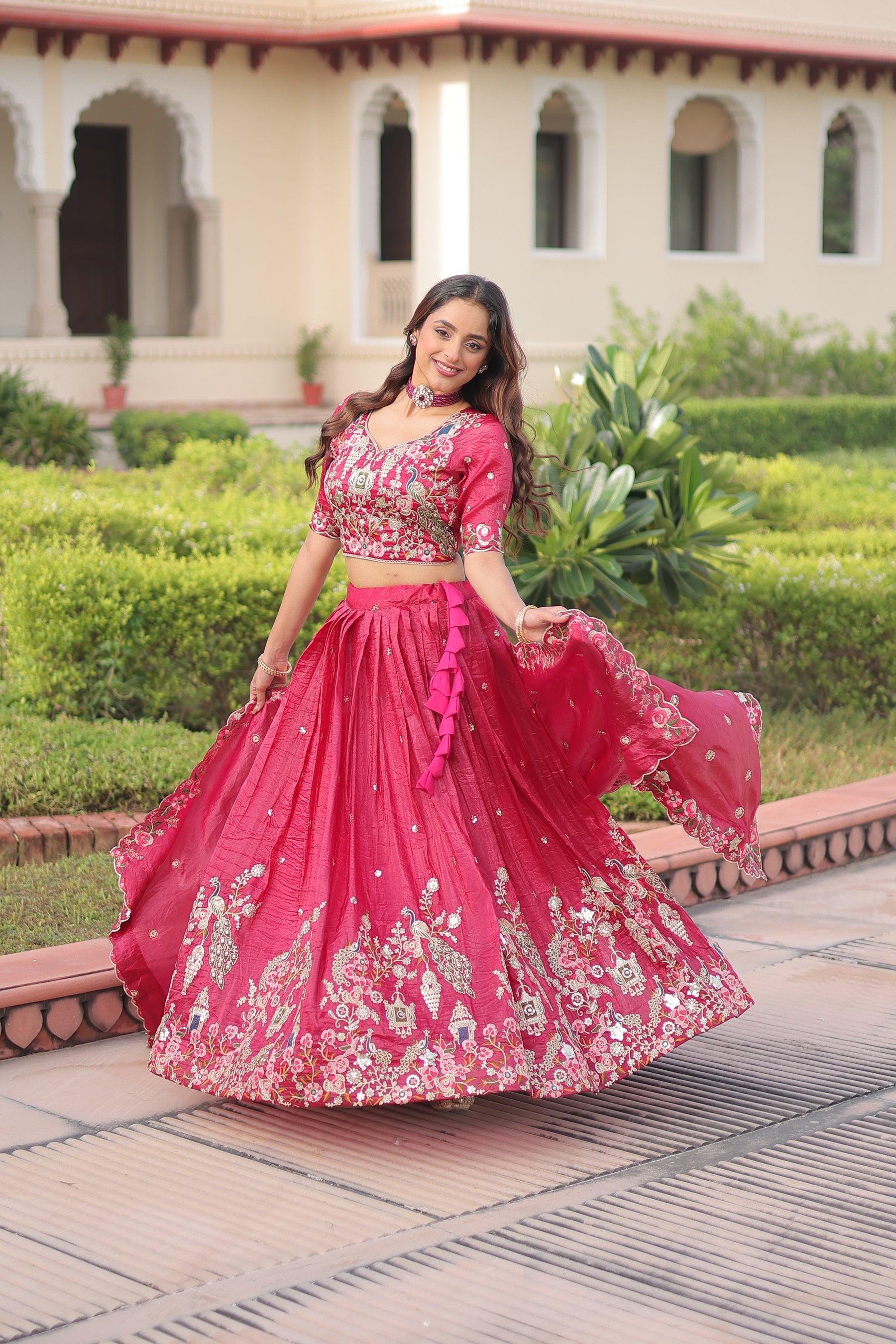 Lorenvalley Fashion Pink Gold Crush With Sequins Zari And Coding Embroidered Work Lehenga Choli With Dupatta | Grocsy