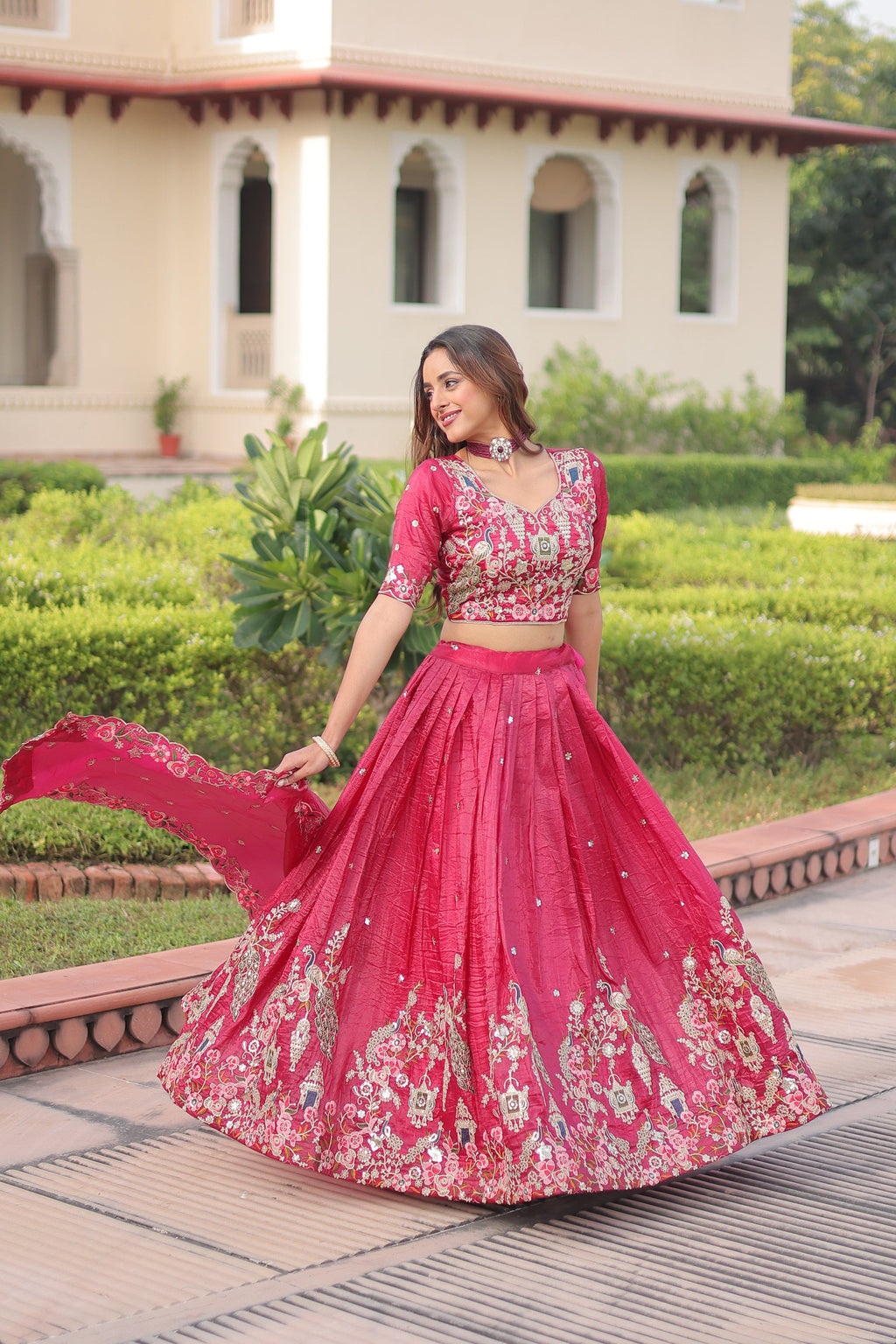 Lorenvalley Fashion Pink Gold Crush With Sequins Zari And Coding Embroidered Work Lehenga Choli With Dupatta | Grocsy