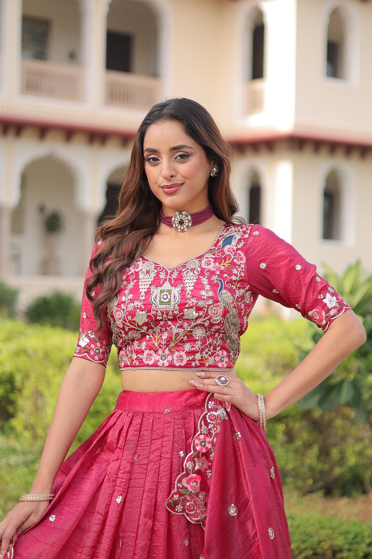Lorenvalley Fashion Pink Gold Crush With Sequins Zari And Coding Embroidered Work Lehenga Choli With Dupatta | Grocsy