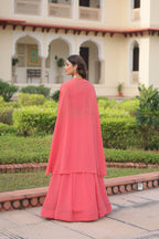 Lorenvalley Fashion Peach Faux Georgette Plain Lehenga Choli with Shrug | Grocsy