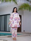 Yufta Peach Floral Print Top And Trouser Co Ord Set | Grocsy