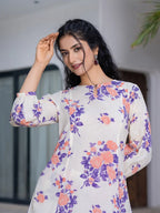 Yufta Peach Floral Print Top And Trouser Co Ord Set | Grocsy