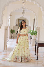 Lorenvalley Fashion Cream Vichitra Silk With Sequins & Zari & Thread Multi Embroidered work Lehenga Choli with Dupatta | Grocsy