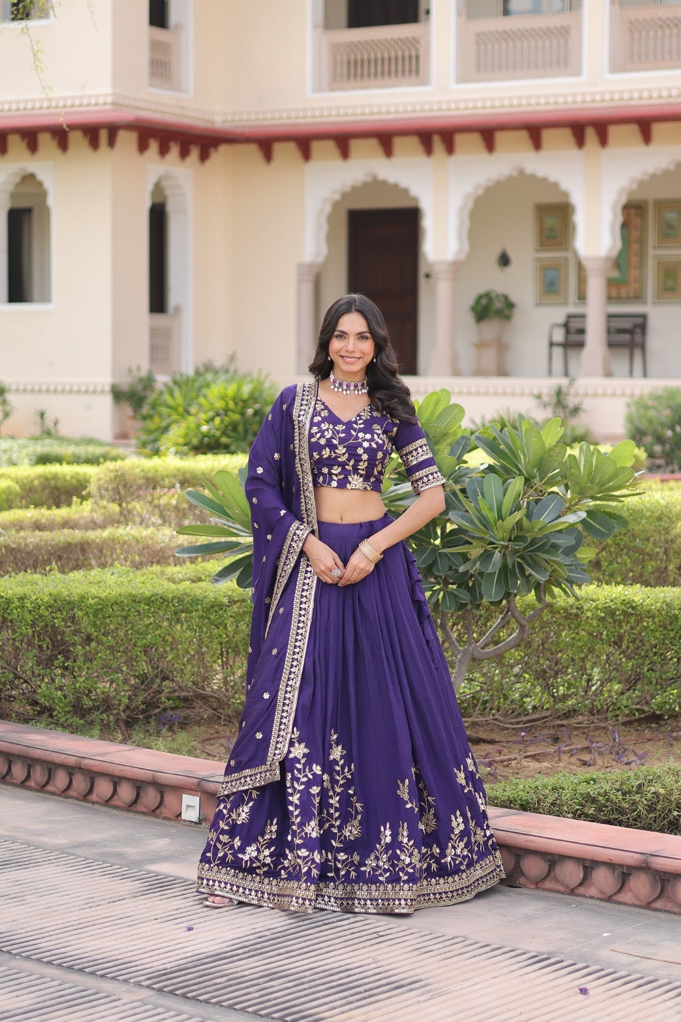 Lorenvalley Fashion Purple NC Vichitra Silk Sequins & Zari Embroidered Work Lehenga Choli with Dupatta | Grocsy