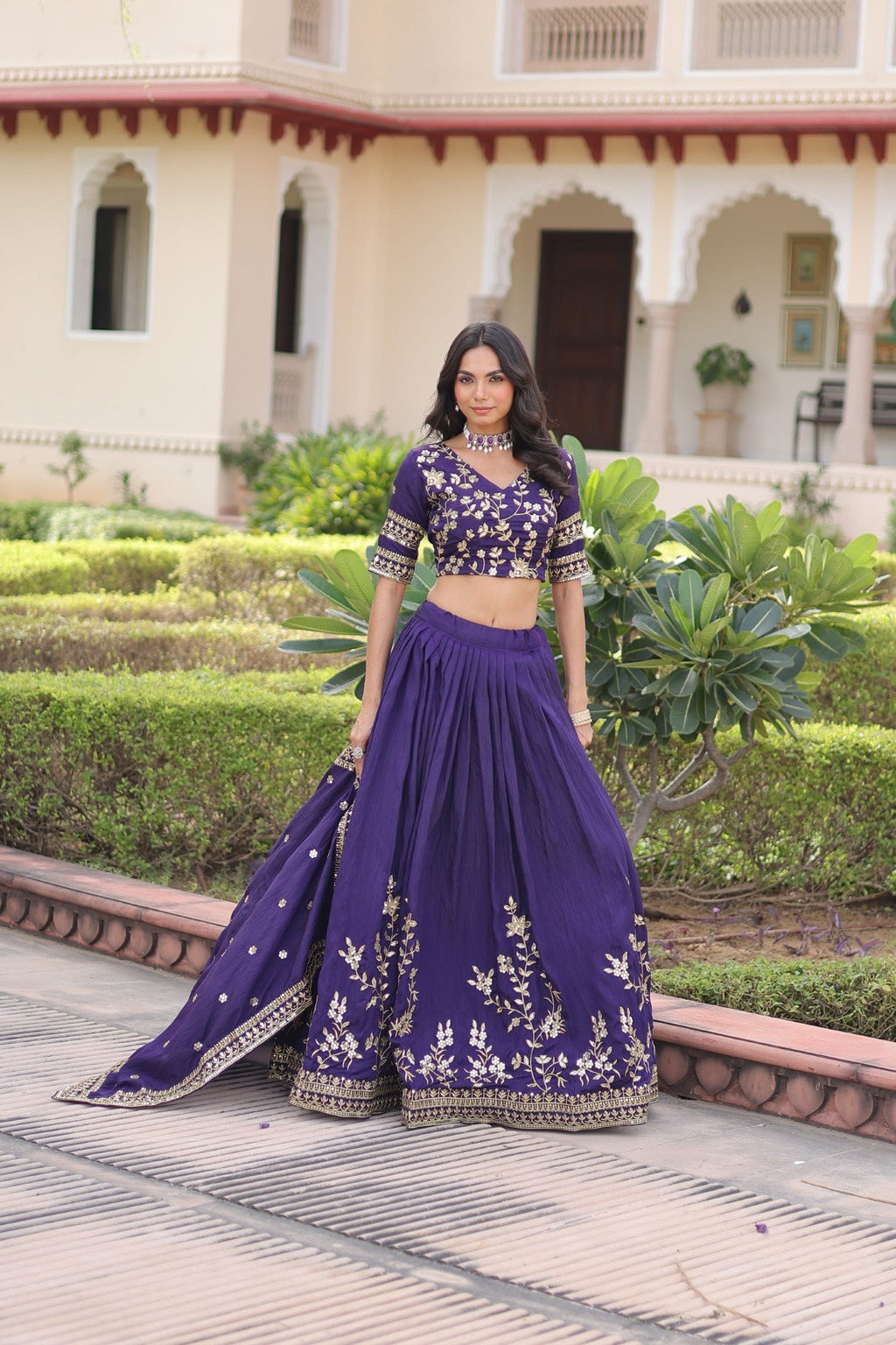 Lorenvalley Fashion Purple NC Vichitra Silk Sequins & Zari Embroidered Work Lehenga Choli with Dupatta | Grocsy
