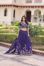 Lorenvalley Fashion Purple NC Vichitra Silk Sequins & Zari Embroidered Work Lehenga Choli with Dupatta | Grocsy