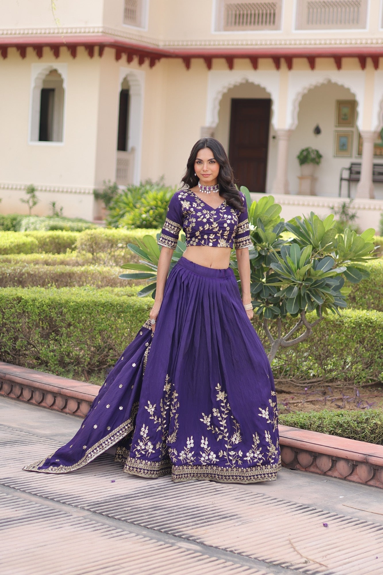 Lorenvalley Fashion Purple NC Vichitra Silk Sequins & Zari Embroidered Work Lehenga Choli with Dupatta | Grocsy