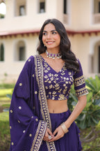 Lorenvalley Fashion Purple NC Vichitra Silk Sequins & Zari Embroidered Work Lehenga Choli with Dupatta | Grocsy