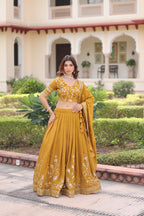 Lorenvalley Fashion Yellow NC Vichitra Silk Sequins & Zari Embroidered Work Lehenga Choli with Dupatta | Grocsy
