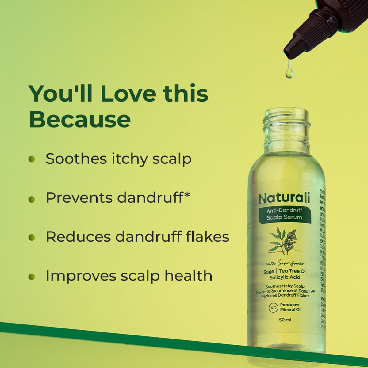 Naturali Anti-Dandruff Scalp Serum with Sage,Tea Tree Oil & Salicylic Acid | Grocsy