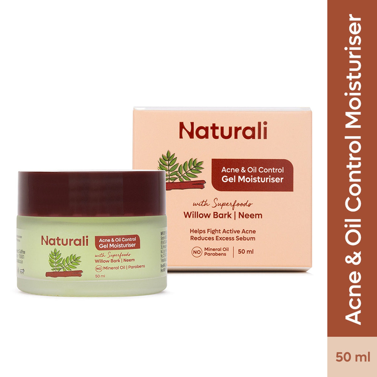Naturali Acne & Oil Control Gel Moisturiser With Superfoods Willow Bark & Neem | Grocsy