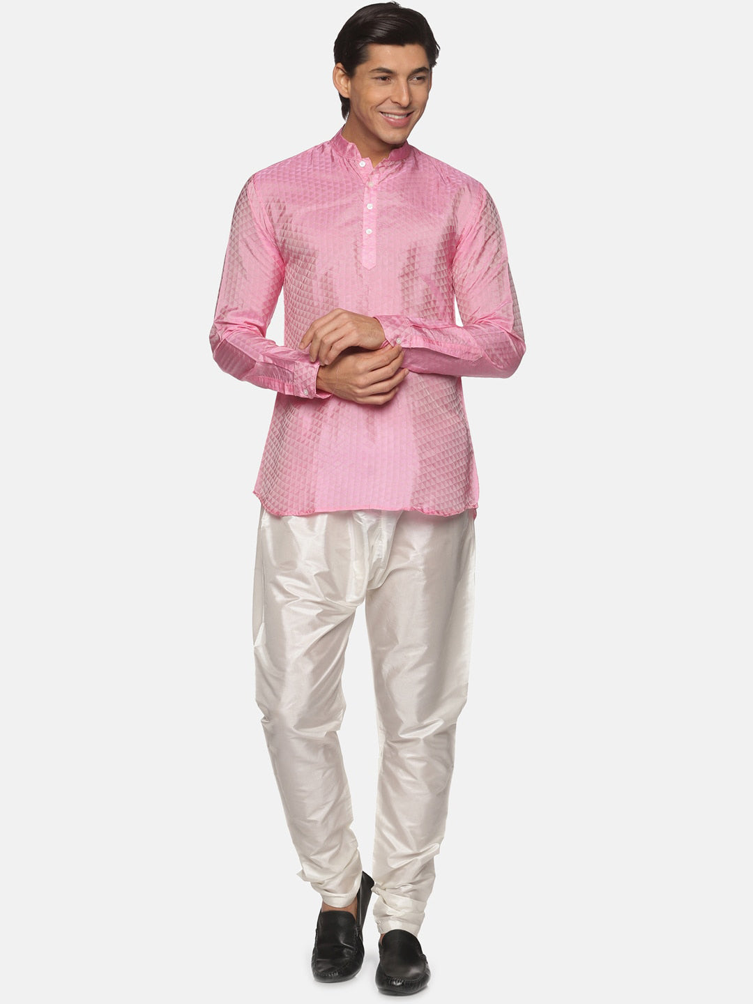 Sethukrishna Men Pink Angrakha Kurta with Pyjamas | Grocsy
