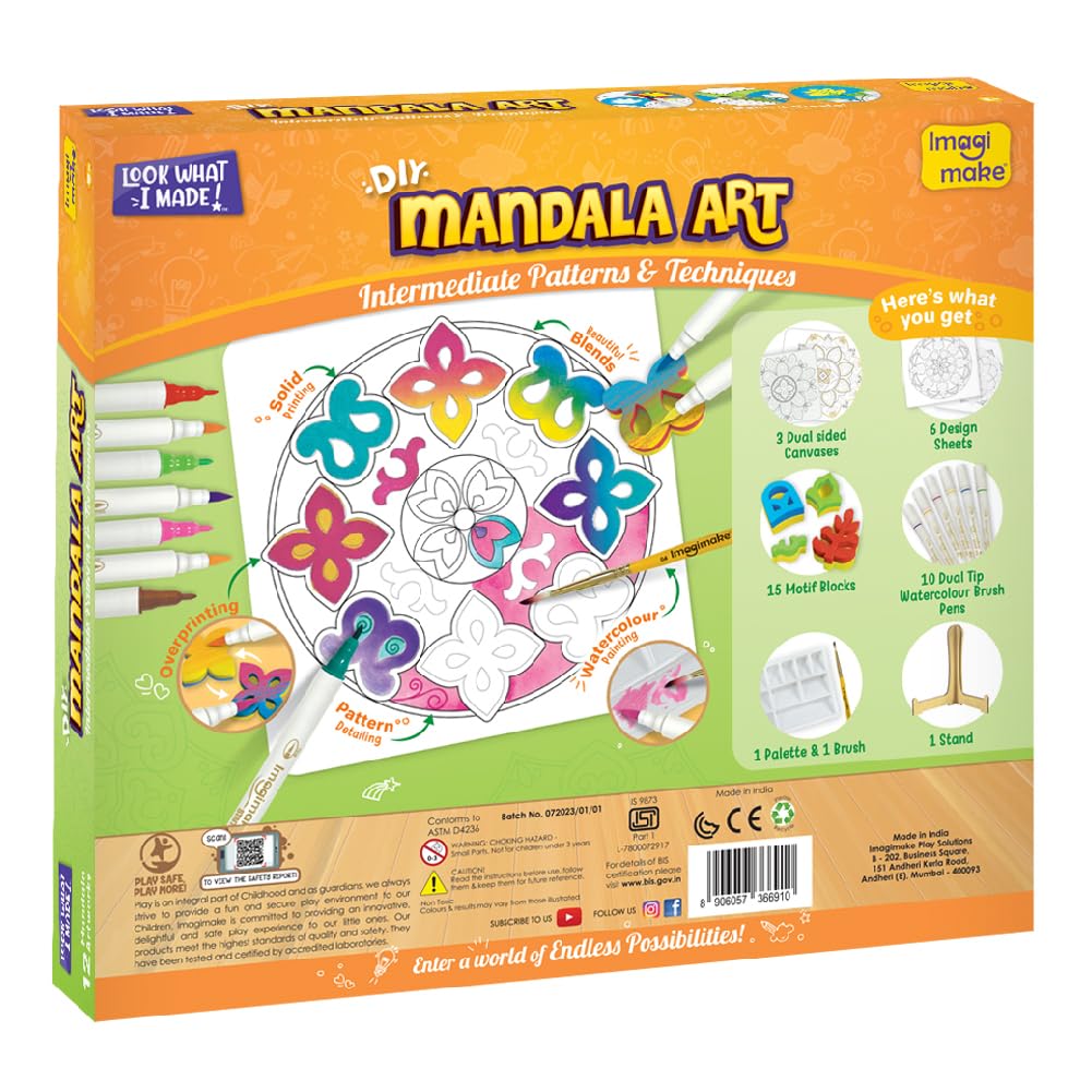 Imagimake Mandala Art Kit | Watercolor Paint Set | 12 Exciting Mandala Projects in Arts and Crafts for Kids Ages 8-12-14-16 | Craft Kits for Adults & Kids | 8 Year Old Girl Birthday Gifts | Grocsy