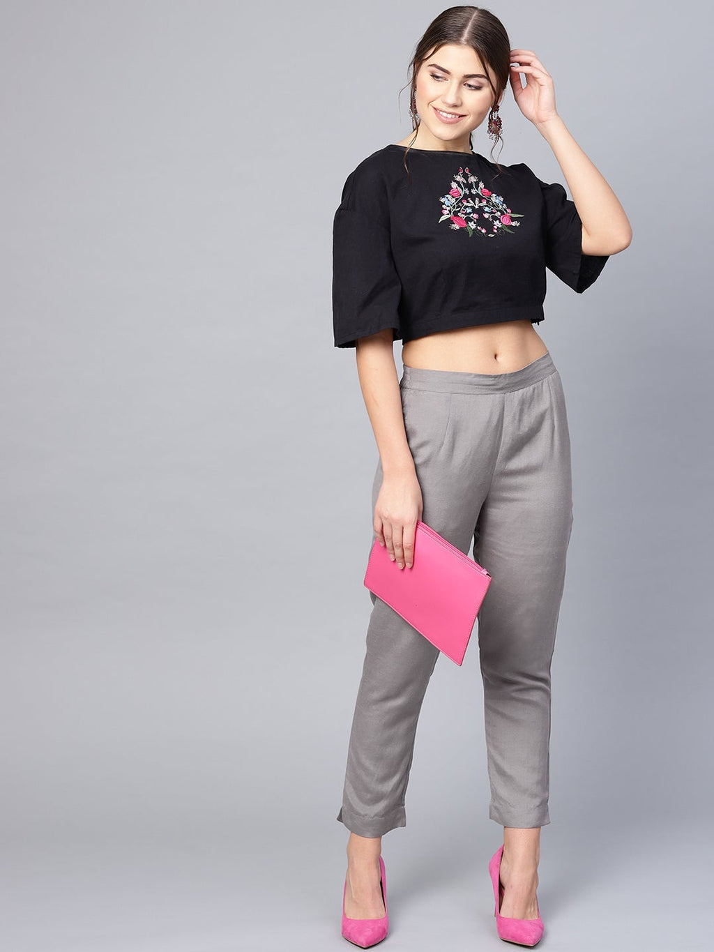 Juniper Grey Solid Rayon Flex Slim Fit Women Pants With Two Pockets | Grocsy