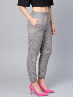 Juniper Grey Solid Rayon Flex Slim Fit Women Pants With Two Pockets | Grocsy