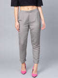 Juniper Grey Solid Rayon Flex Slim Fit Women Pants With Two Pockets | Grocsy