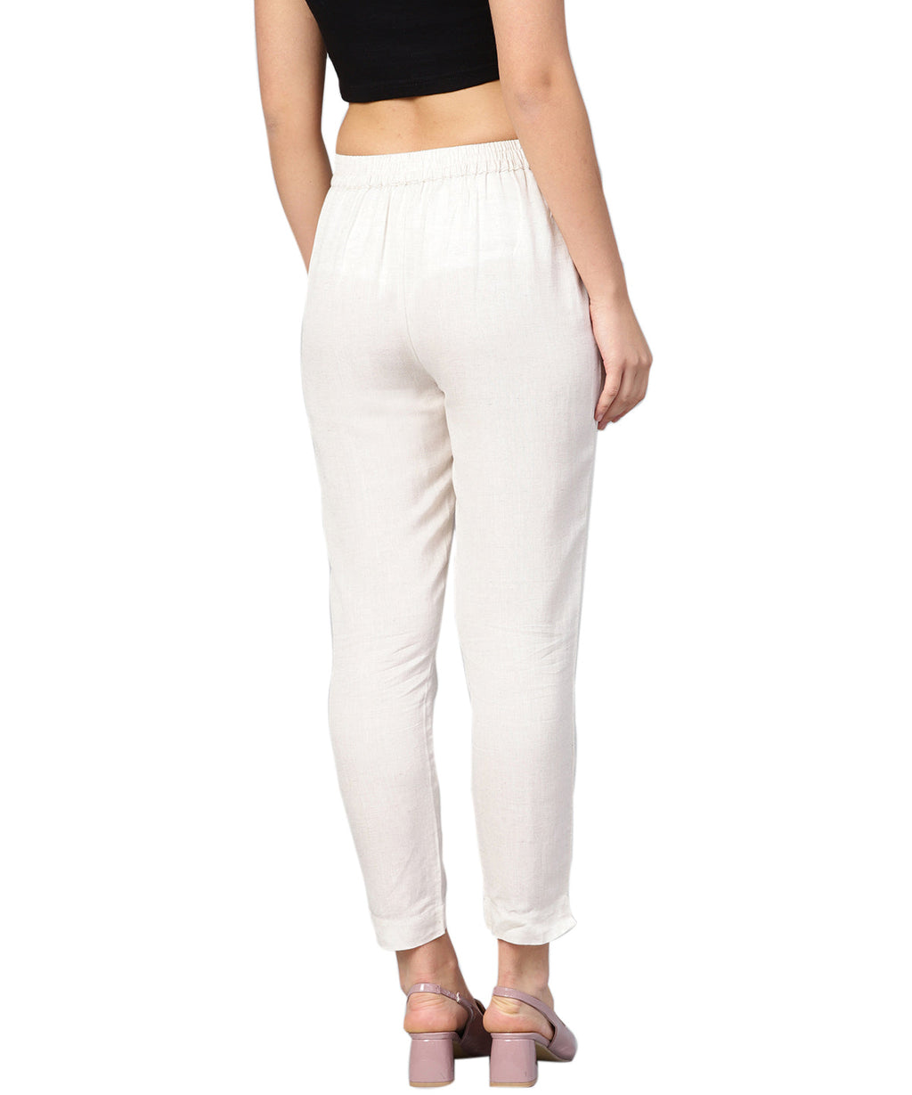 Juniper Women Ivory Rayon Flex Solid Slim Fit Pant/Slim Pant | Grocsy