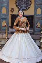 Lorenvalley Fashion Offwhite Cosmos Fabrics with Sequins & Zari Embroidered With Mirror Lace Work Lehenga Choli | Grocsy