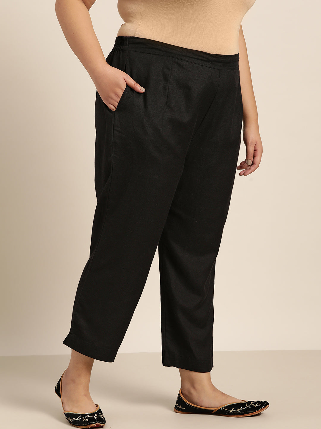 Juniper Women Black Rayon Flex Solid Slim Fit Pant/Slim Pant | Grocsy