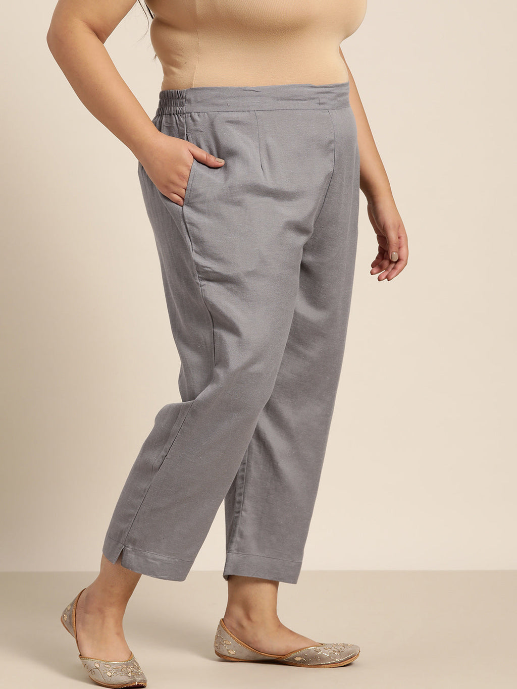 Juniper Women Grey Rayon Flex Solid Slim Fit Pant/Slim Pant | Grocsy