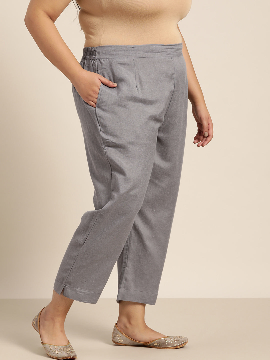 Juniper Women Grey Rayon Flex Solid Slim Fit Pant/Slim Pant | Grocsy