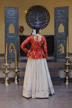 Lorenvalley Fashion Offwhite Cosmos Fabrics with Sequins & Zari Embroidered With Mirror Lace Work Lehenga Choli | Grocsy