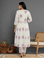 Yufta Purple & White Gota_Patti Cotton Anarkali Kurta Dupatta Pant Set | Grocsy